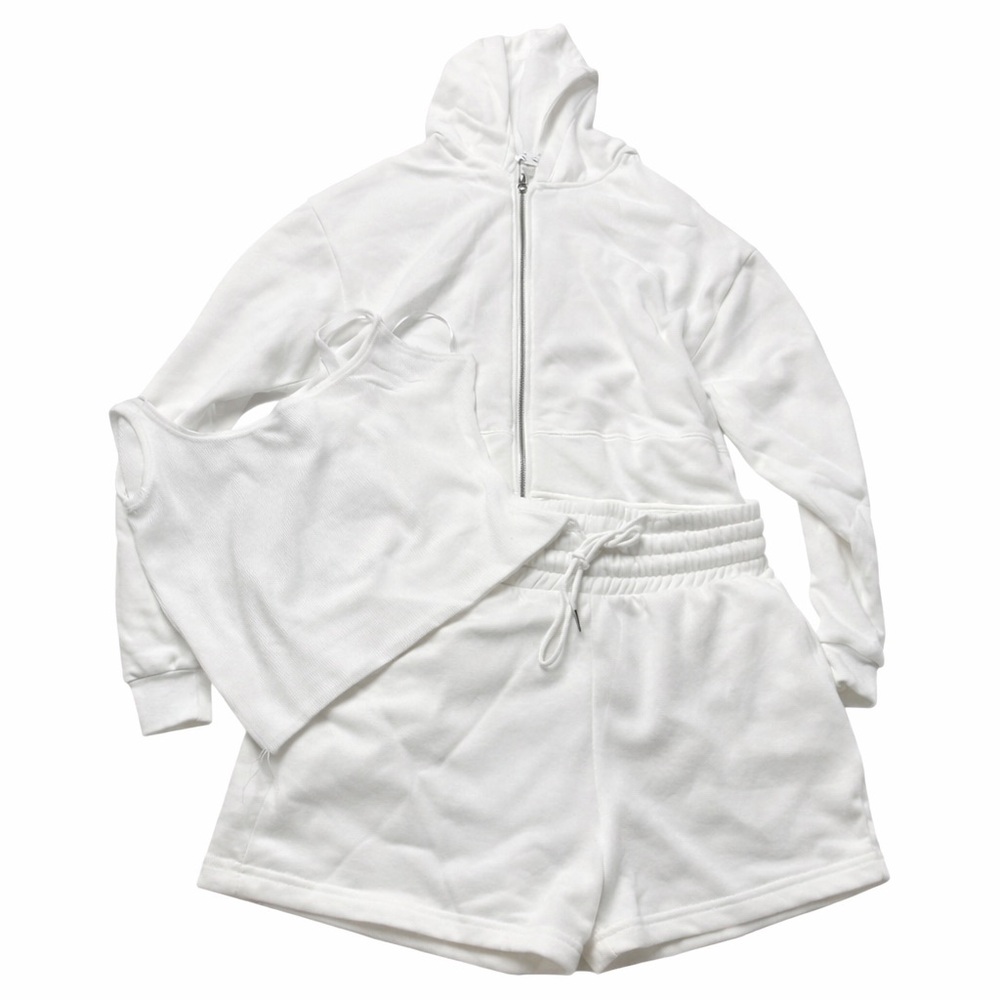 Better Together 3PC Lounge Set Women Soft zip Hoodie,Tank &Shorts White size Med